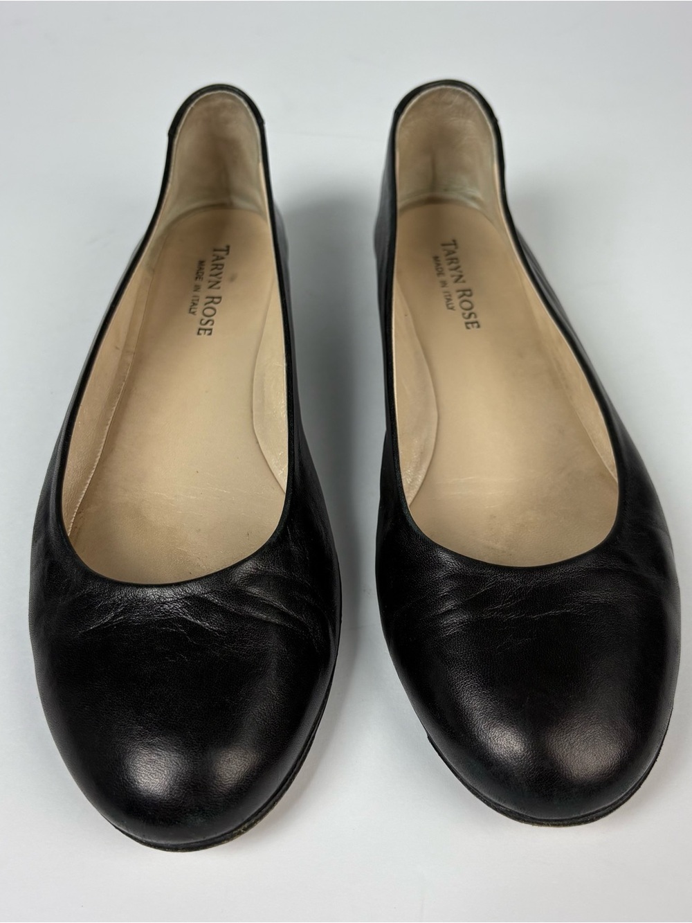 Taryn Rose Black Leather Round-Toe Ballet Flats